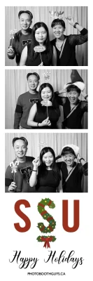 Holiday photo booth strip with SSU branding and props